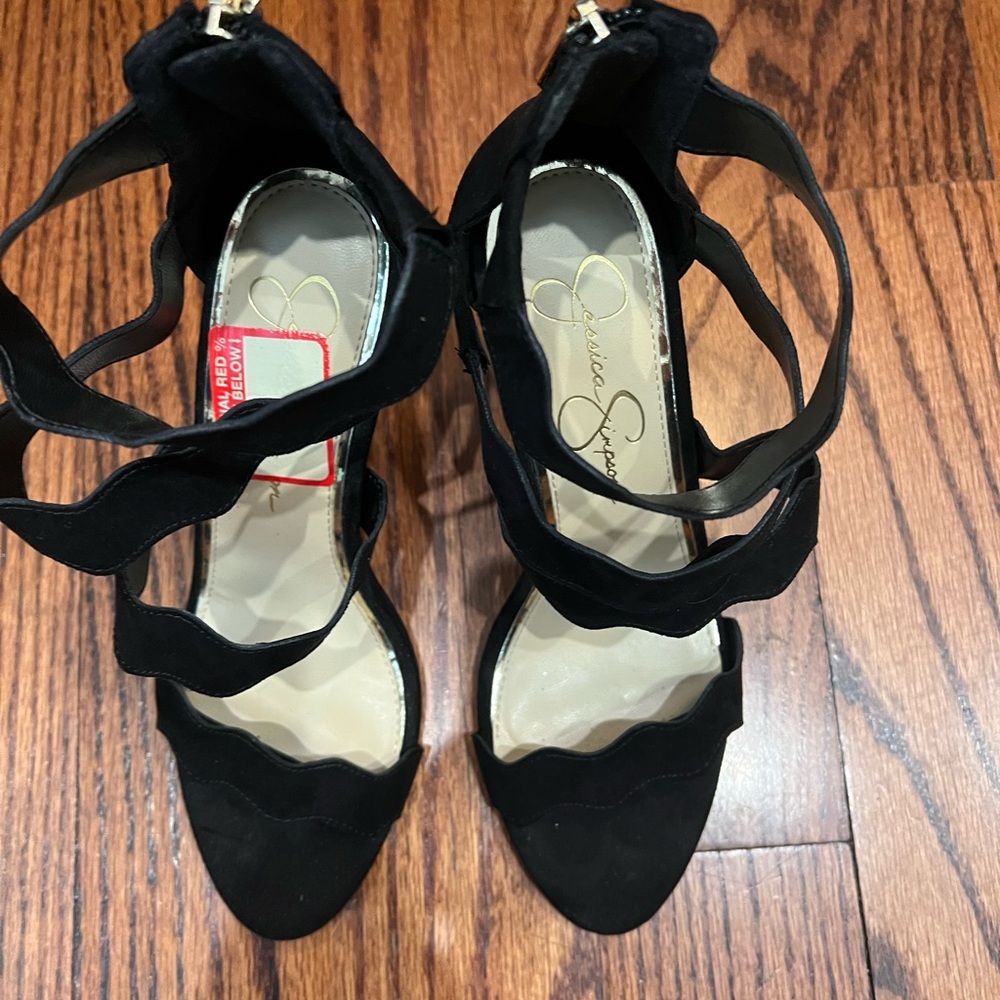 Jessica Simpson Black Suede Heels with Strappy Design - Picture 2 of 7